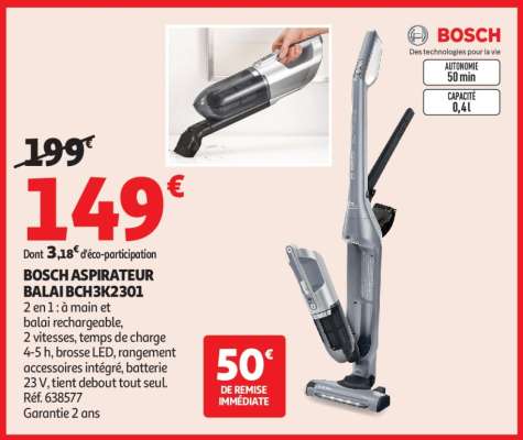 Bosch Aspirateur Balai Bch3K2301