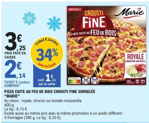 PIZZA CUITE AU FEU DE BOIS CROUSTI FINE SURGELÉE “MARIE”