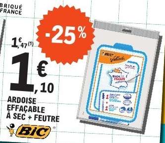 BIC Ardoise Effaçable à Sec + Feutre