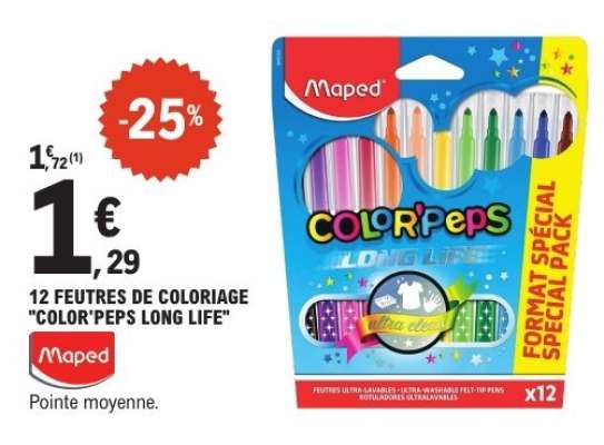 12 FEUTRES DE COLORIAGE "COLOR'PEPS LONG LIFE"