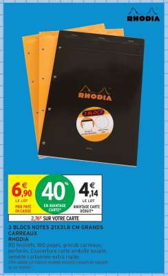 3 BLOCS NOTES 21X31,8 CM GRANDS CARREAUX RHODIA