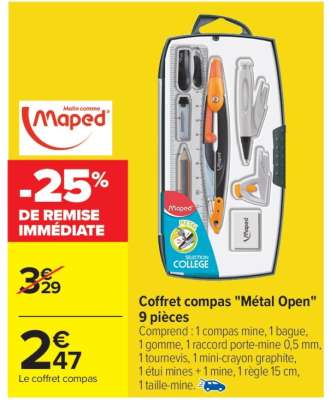 Coffret compas "Métal Open" 9 pièces