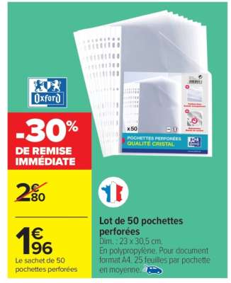 Lot de 50 pochettes perforées