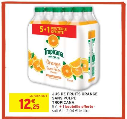 JUS DE FRUITS ORANGE SANS PULPE TROPICANA