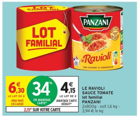 LE RAVIOLI SAUCE TOMATE LOT FAMILIAL PANZANI