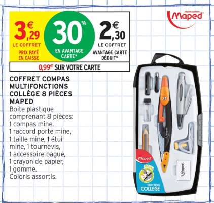 COFFRET COMPAS MULTIFONCTIONS COLLÈGE 8 PIÈCES MAPED