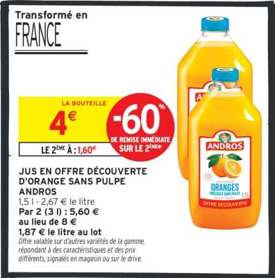 Jus d'orange sans pulpe Andros