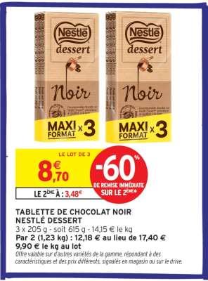 Tablette de Chocolat Noir Nestlé Dessert