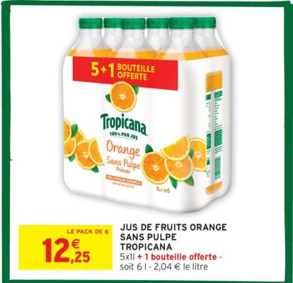 JUS DE FRUITS ORANGE SANS PULPE TROPICANA